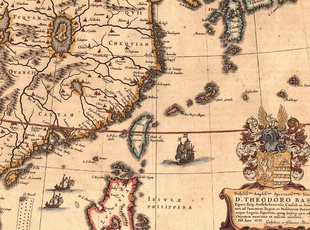 1635年荷蘭人所繪福爾摩沙與周邊國家。