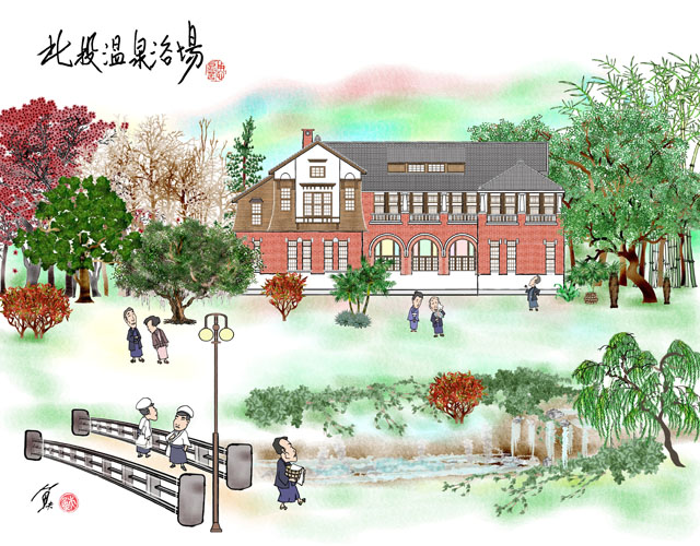 1913年落成的北投溫泉公共浴場常出現在日治時期的明信片裡。